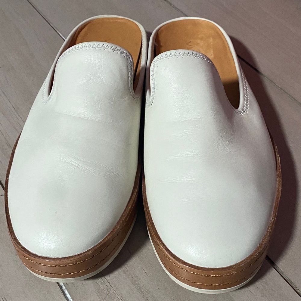 Vince White Leather Slip-On Mules with Tan Insole - Picture 2 of 9